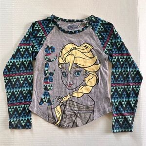 Disney Frozen Elsa Aztec Pattern Long Sleeve T-Shirt Girls size 6/6x